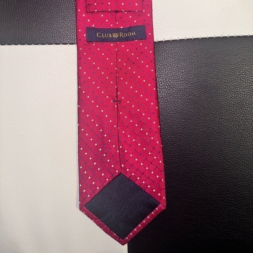 Club Room Blue White Dot Red Men’s Tie - Picture 3 of 3